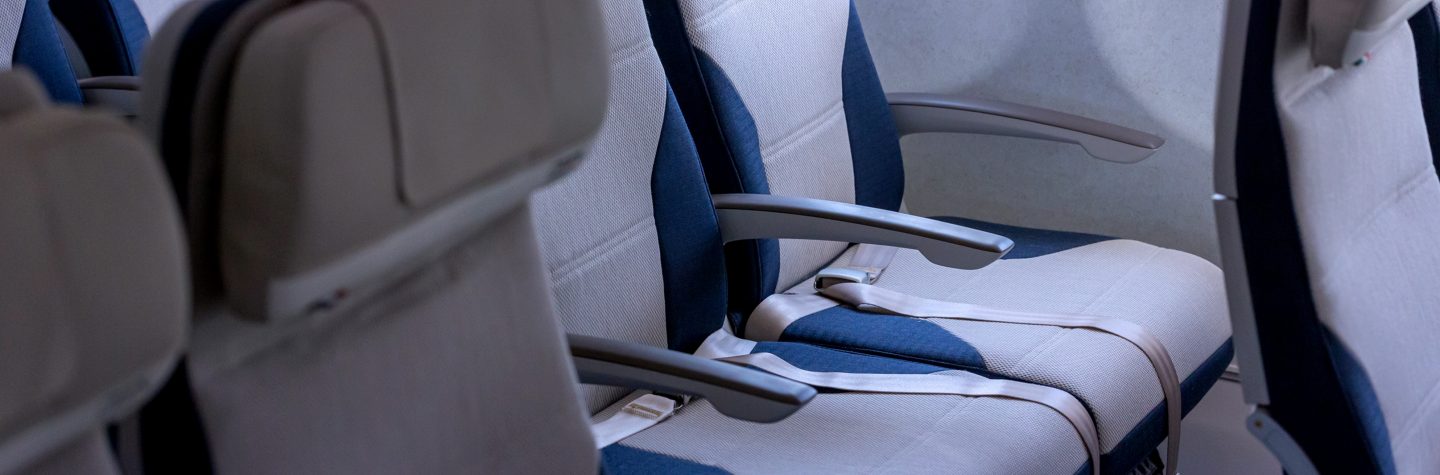 Blue and grey Comfort Economy seats.