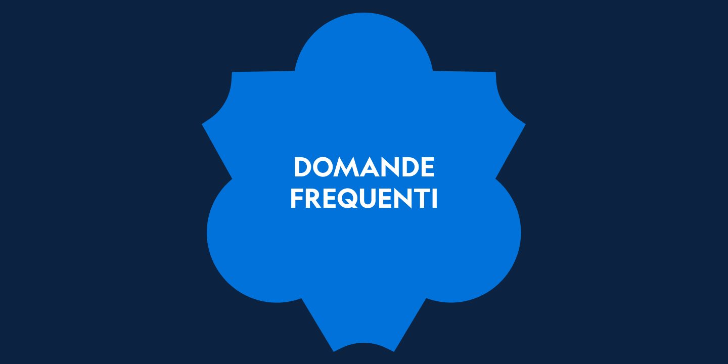 Texto «Preguntas frecuentes» dentro de una forma azul sobre un fondo oscuro.
