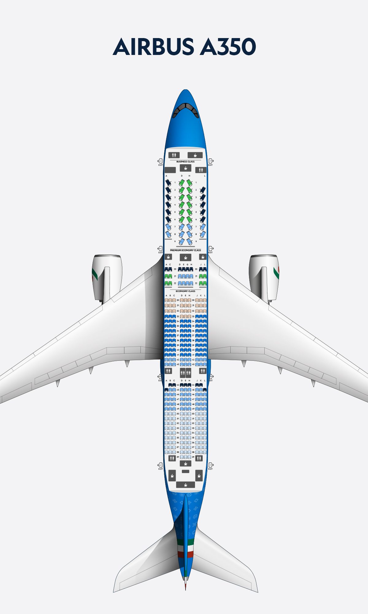 Plan de cabine de l’Airbus A350.