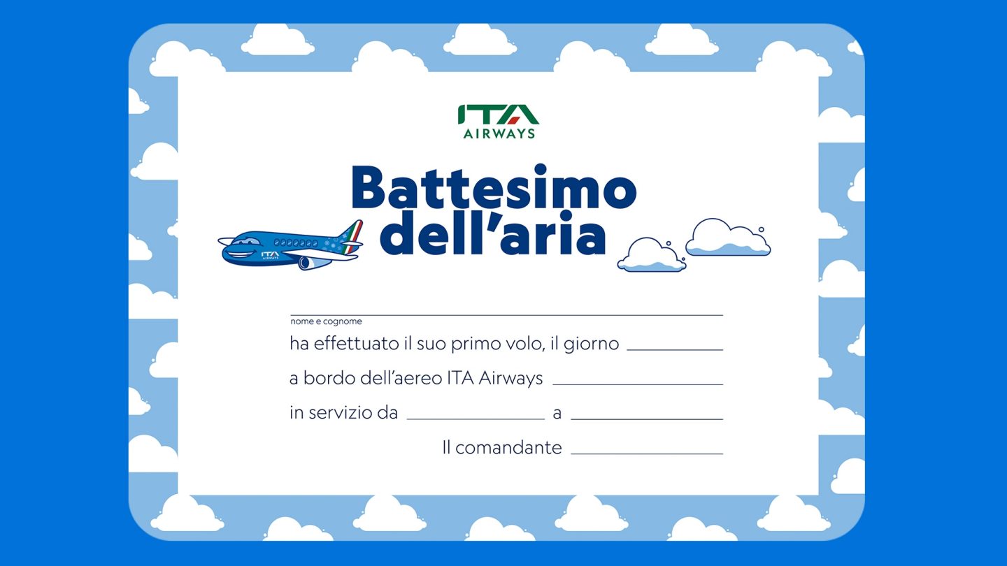 Certificato Battesimo dell'aria di ITA Airways.