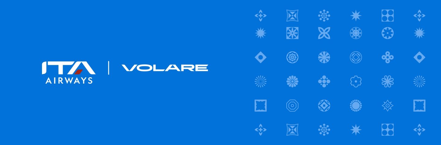 Logo ITA Airways Volare su sfondo blu